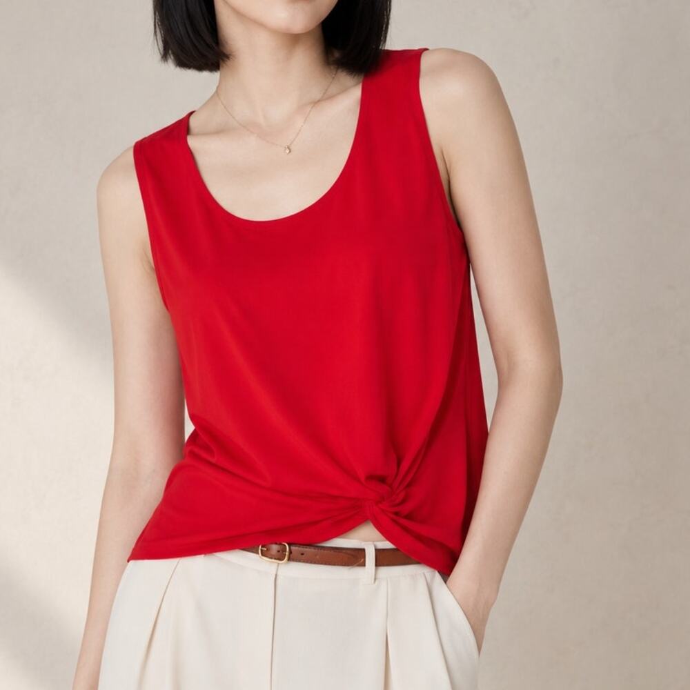 CAbi 5757 Knotty Tank Red Vermilion Twist Front Modal Cotton Top Medium